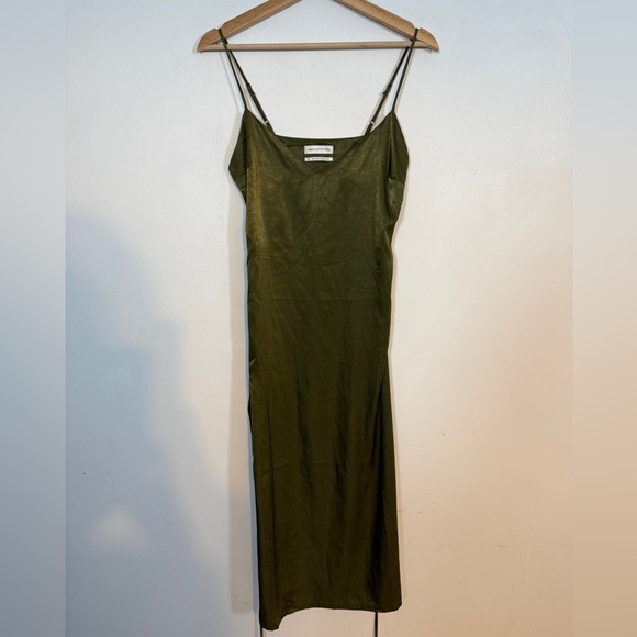 Urban Outfitters Olive Green Satin Slip Midi Dress – Size S - Picture 2 of 8